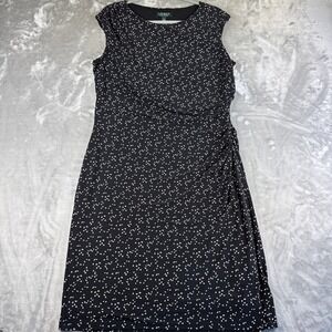 Lauren Ralph Lauren Cocktail Dress Women's 16 Black White Pattern Ruched (1283)